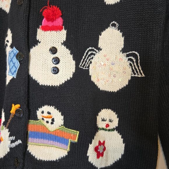 Susan Bristol Womens Cardigan Size Small Vintage Hand Embroidered Winter Snowman - Picture 7 of 15